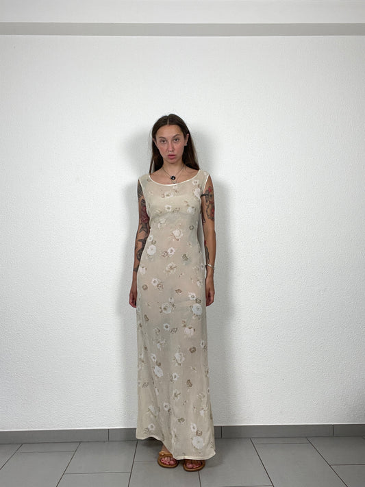 Vintage Floral Viscose Maxi Dress
