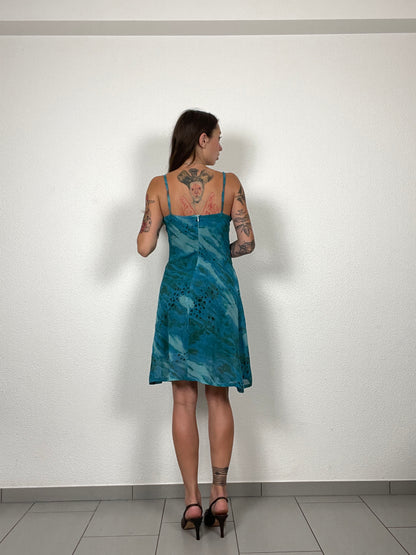 Late 90s / Y2K Teal Blue Printed Slip Dress