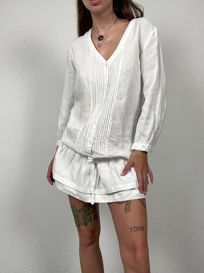 White Ramie Pintuck Dress
