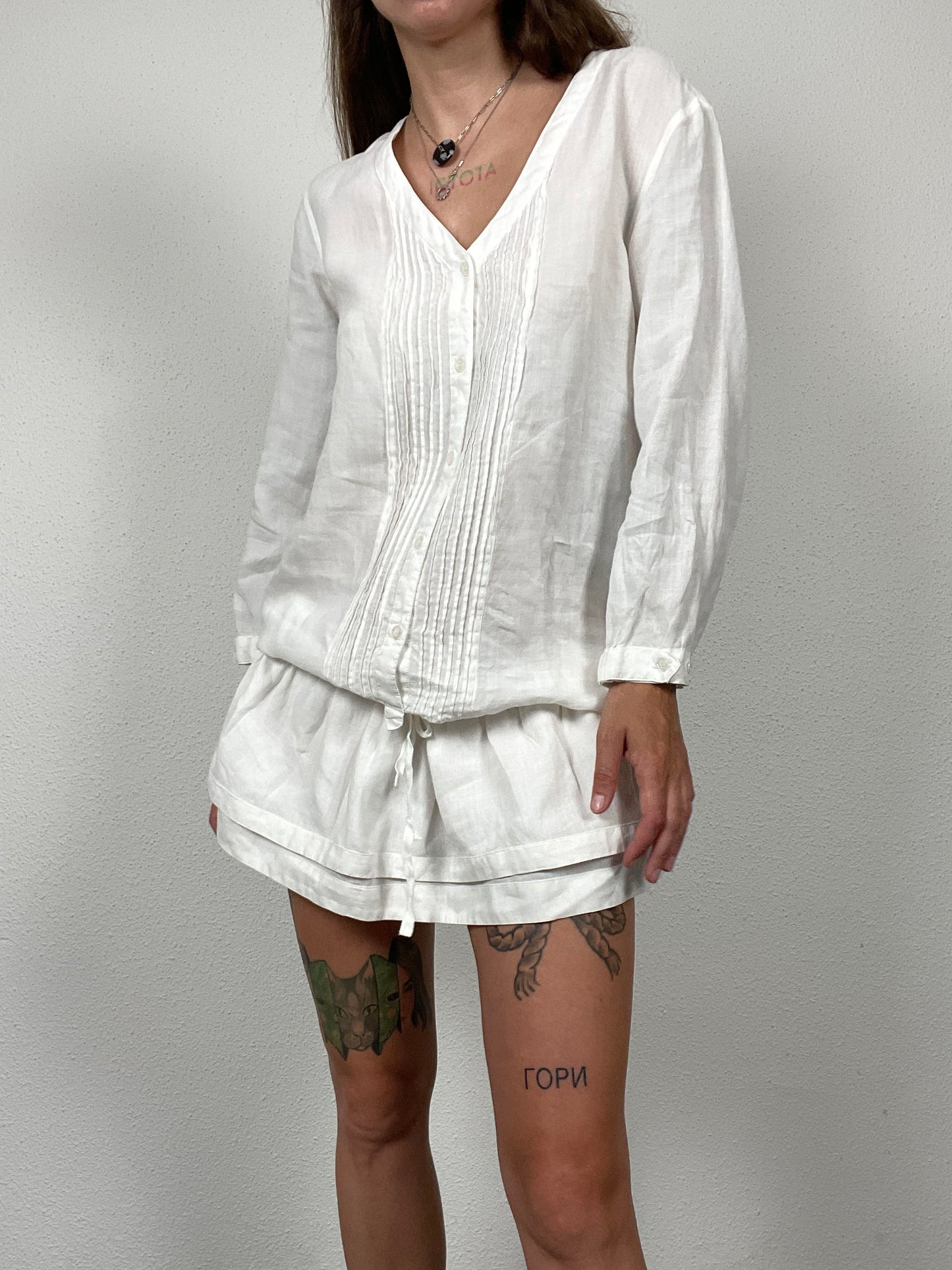 White Ramie Pintuck Dress