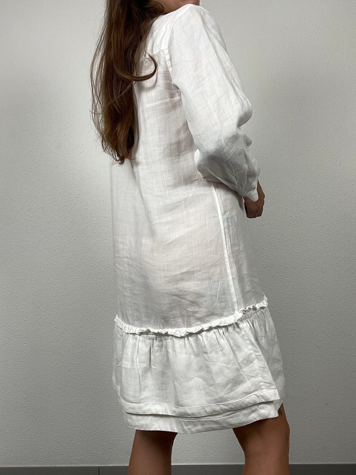 White Ramie Pintuck Dress