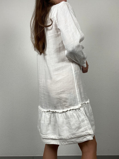White Ramie Pintuck Dress
