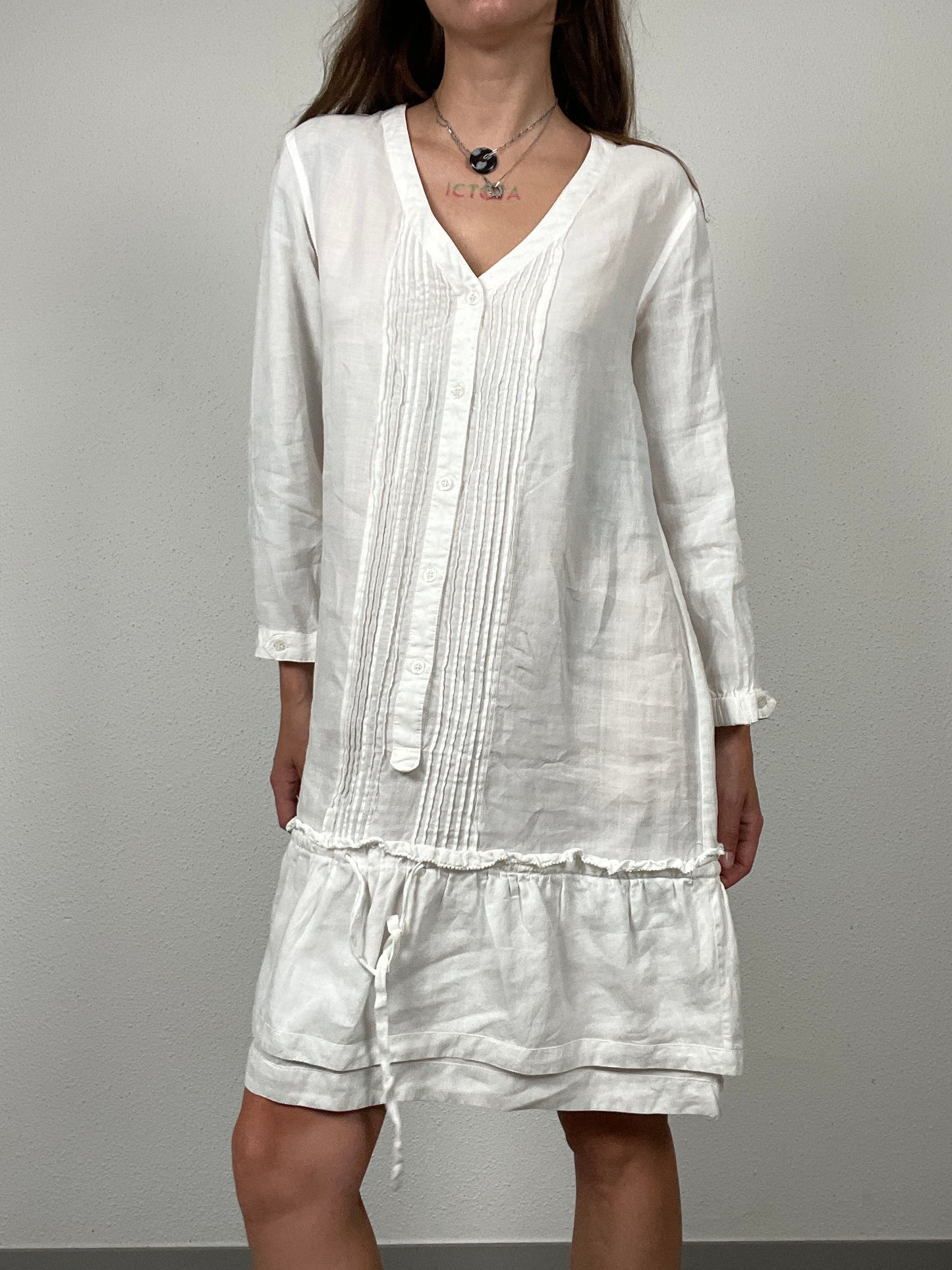 White Ramie Pintuck Dress