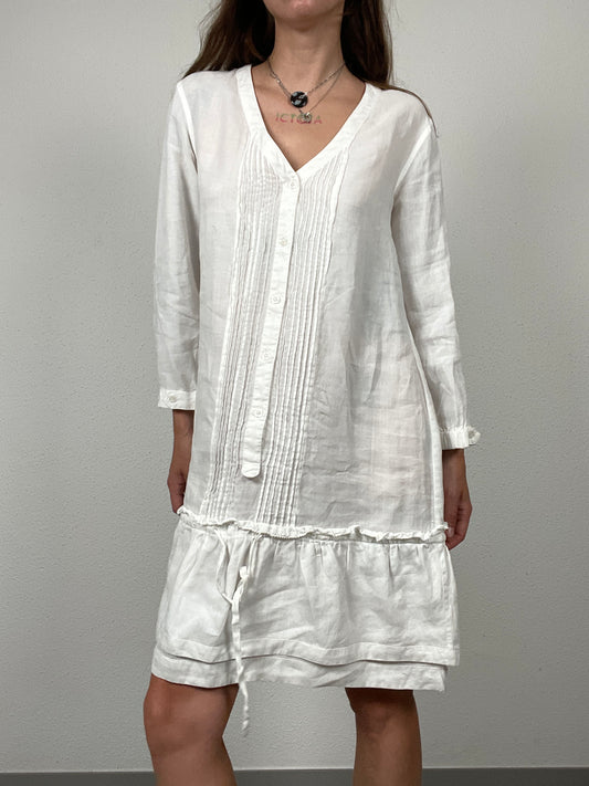 White Ramie Pintuck Dress