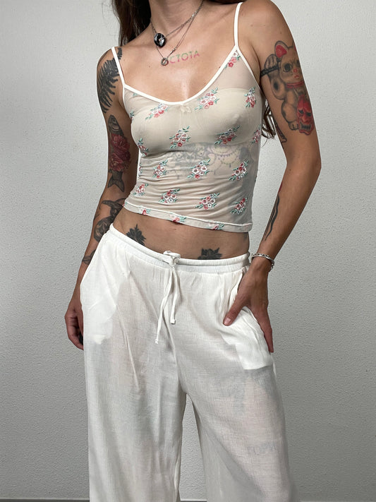 Y2K Sheer Floral Embroidered Mesh Camisole