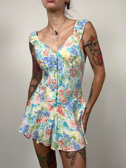 80s Floral Bodysuit Mini Dress