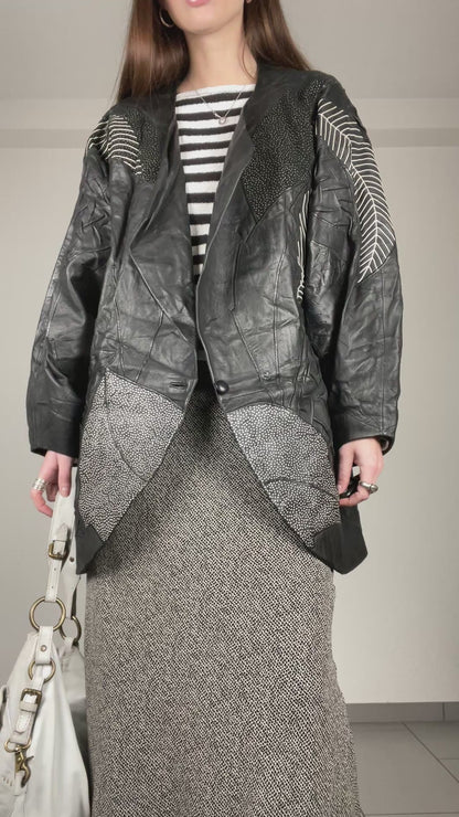 Vintage 80s leather printed oversized jacket